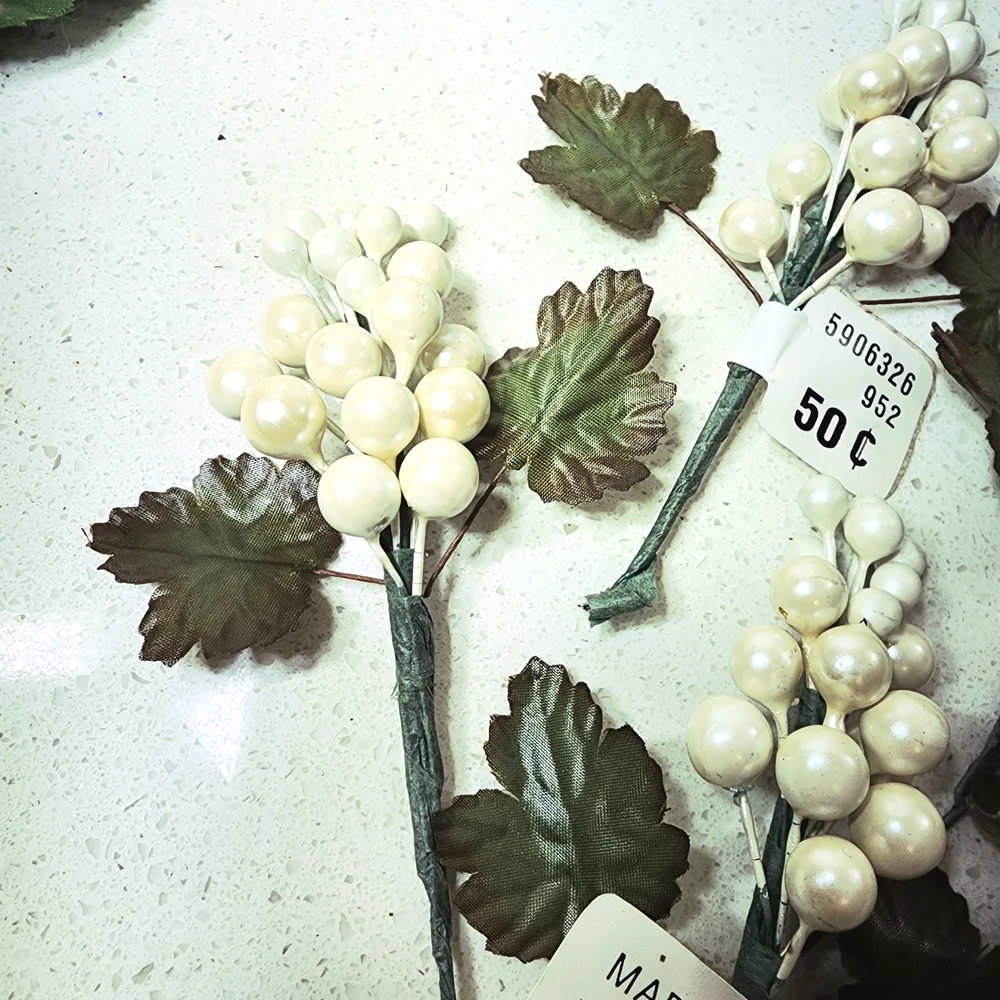 Vintage Artificial Pearl Berry Cluster Stems 5 Pieces
